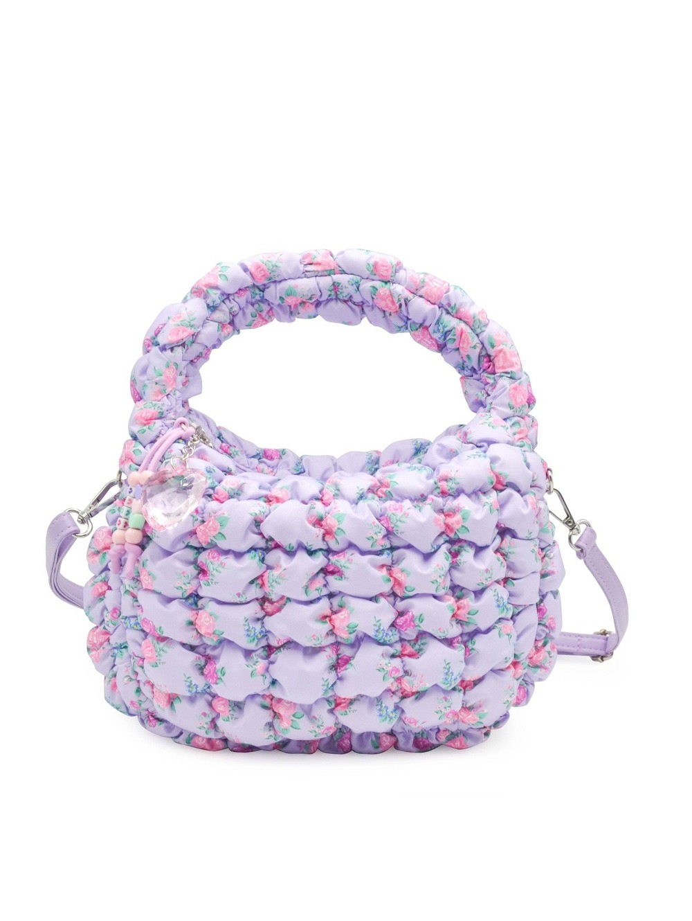 OMG Accessories Lavender Floral Quilted Mini Hobo Crossbody Bag